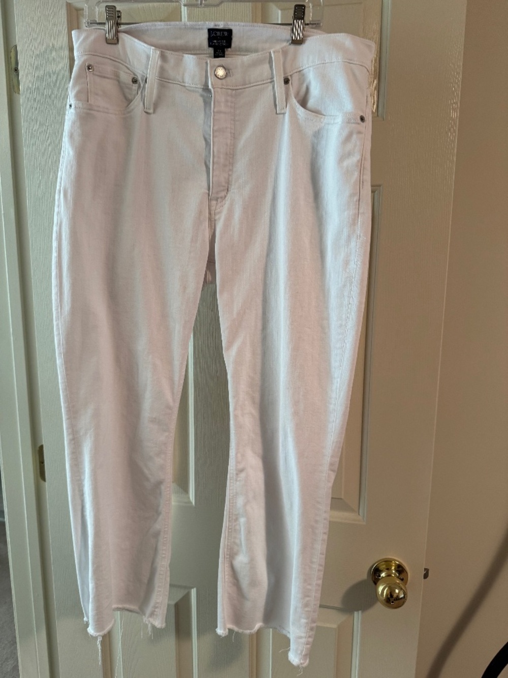 J Crew White Fringe Bottom Jeans-33-worn-mark on back of leg
